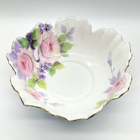 Noritake Hand Painted Ruffle Floral Flower Blue Good Porcelain Footed Bowl Japan - Picture 2 of 7
